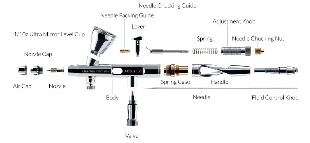 Gaahleri エアブラシ　MOBIUS 0.2 ガレーリ　ダブルアクション Gaahleri Premium Series GHPM-Mobius 0.2mm Airbrush
