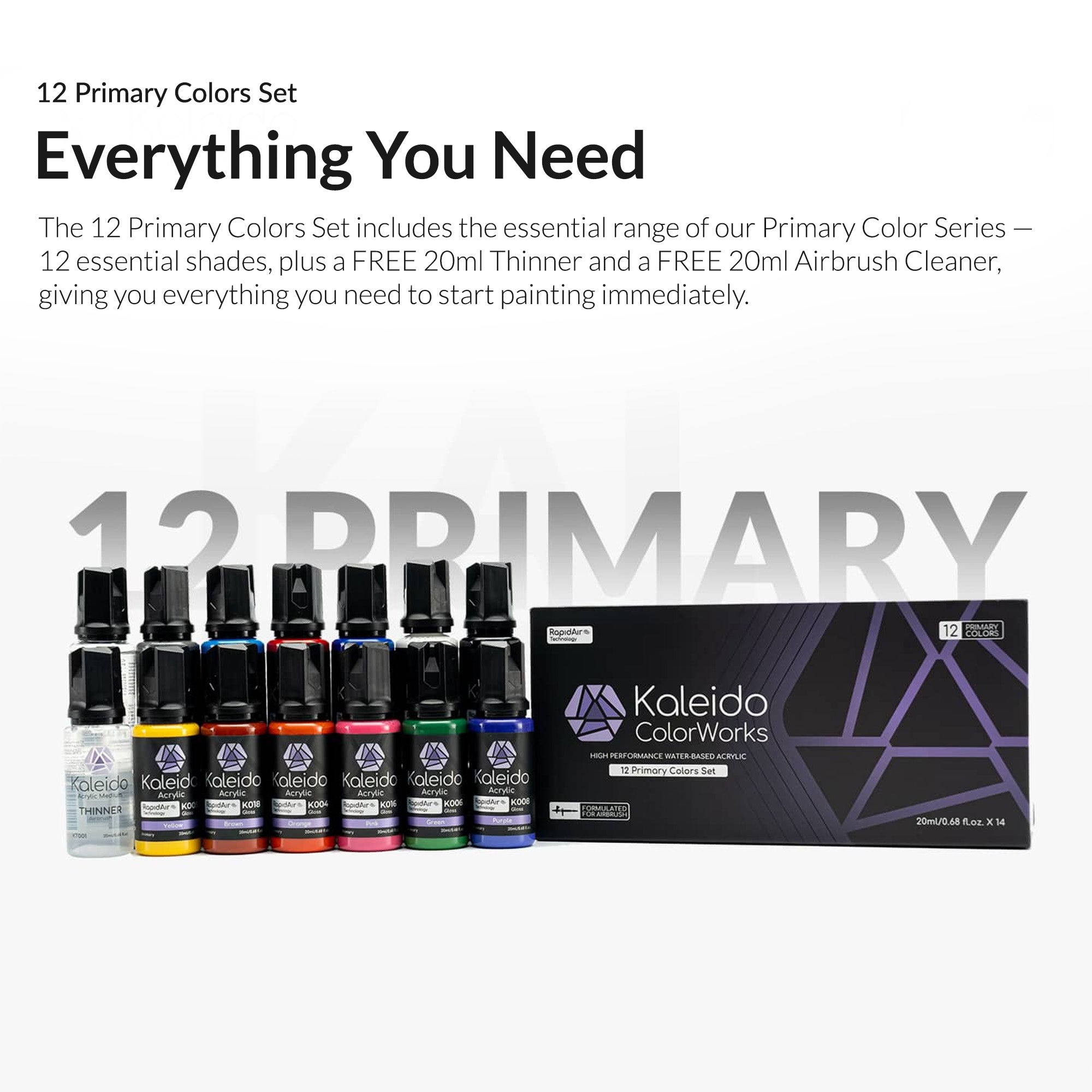 Kaleido Colorworks Water-Based Paint 12 Primary Colors Set – Gaahleri