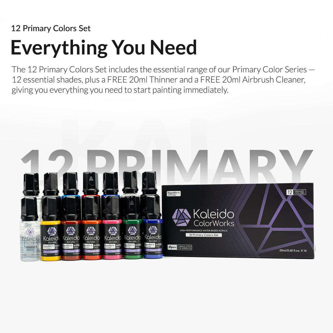 Kaleido Colorworks Water-Based Paint 12 Primary Colors Set – Gaahleri