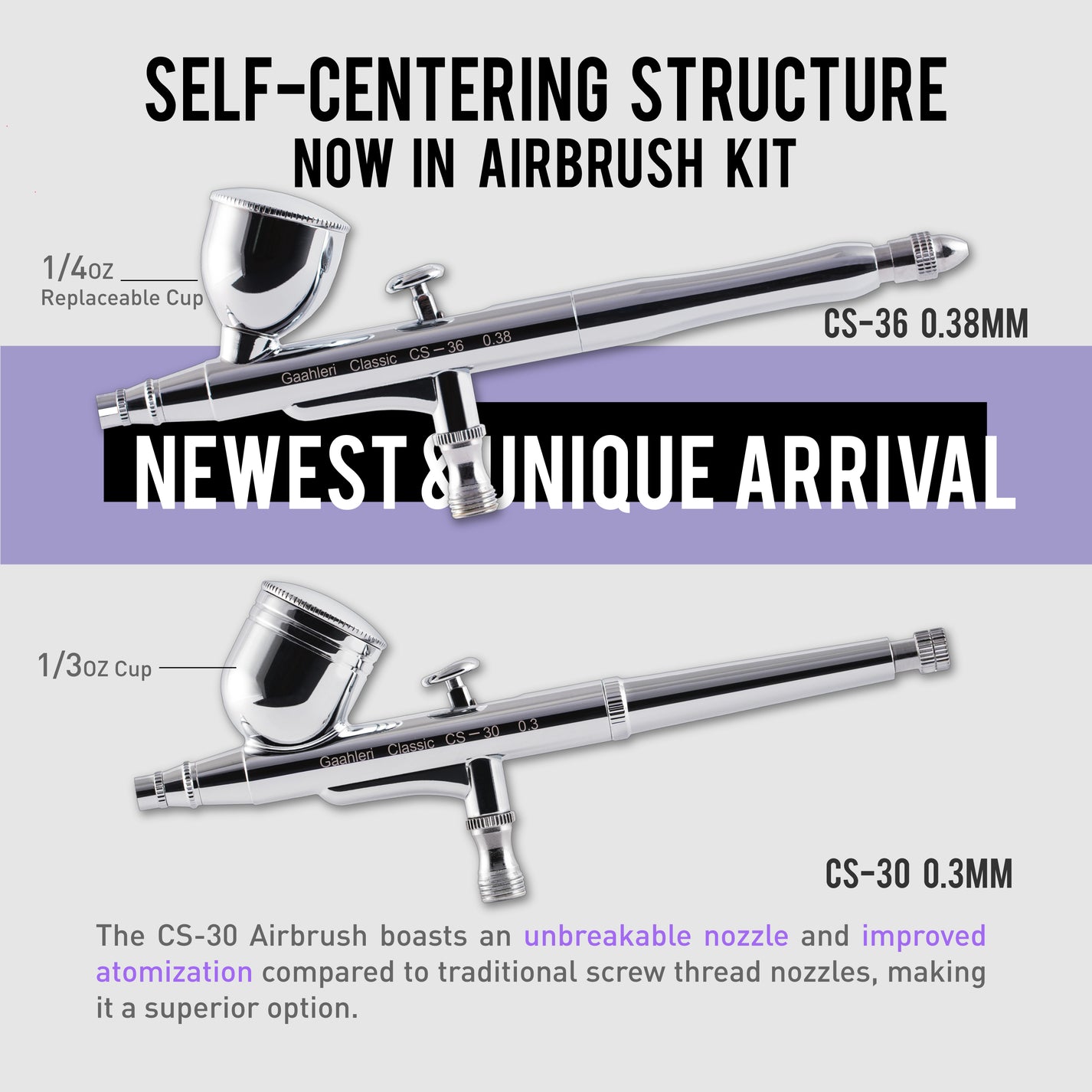 Ambition Series Airbrush Kit Compressor GT820 2 Airbrushes 6 Colo