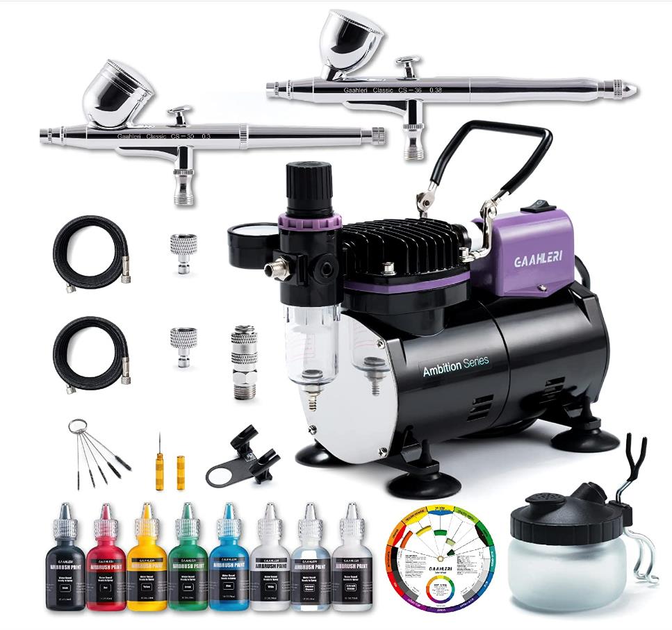Ambition Series Airbrush Kit Compressor GT-820 | 2 Airbrushes | 6 Colors