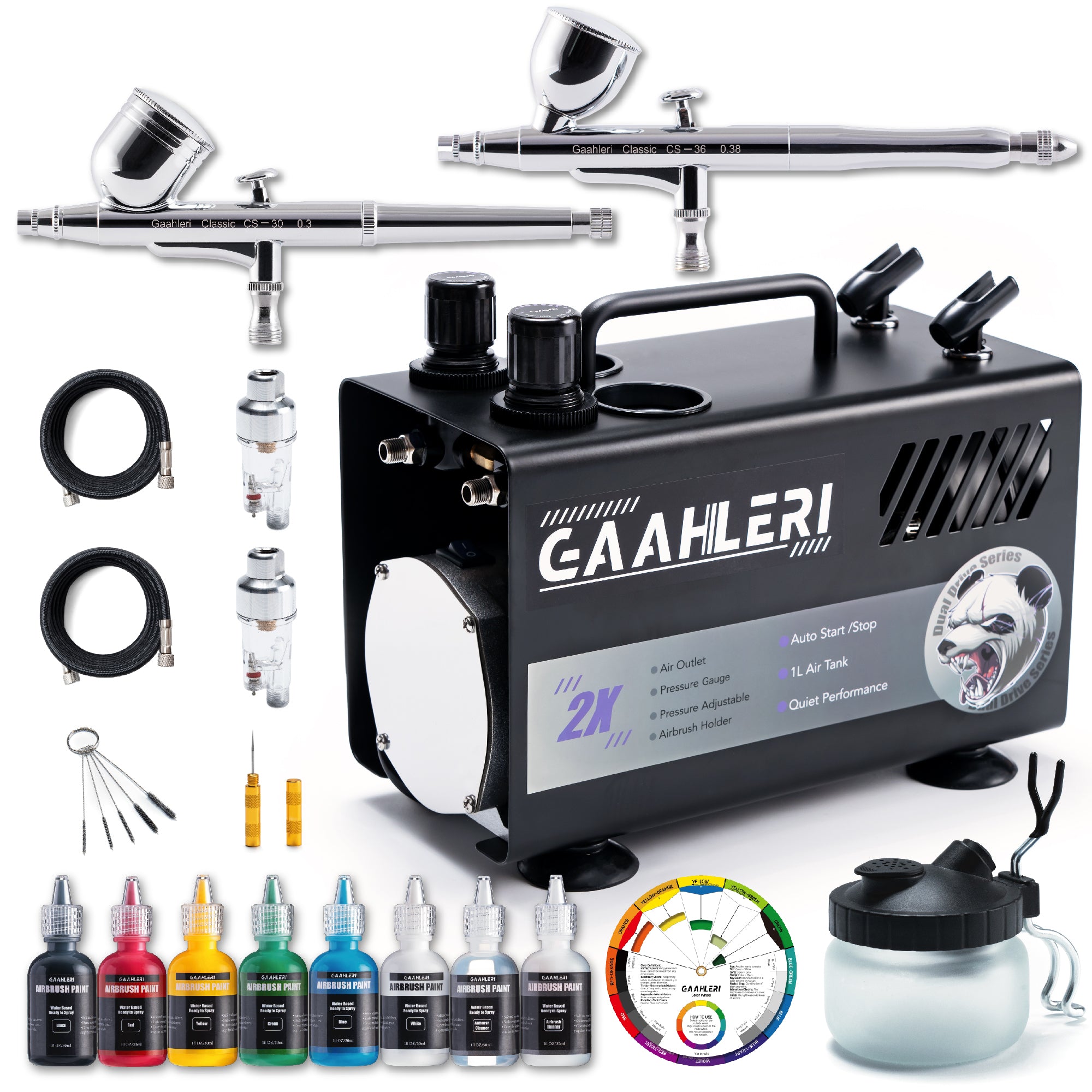 Gaahleri Dual Drive Series Airbrush Kit Compressor GT918 2 Airbrush